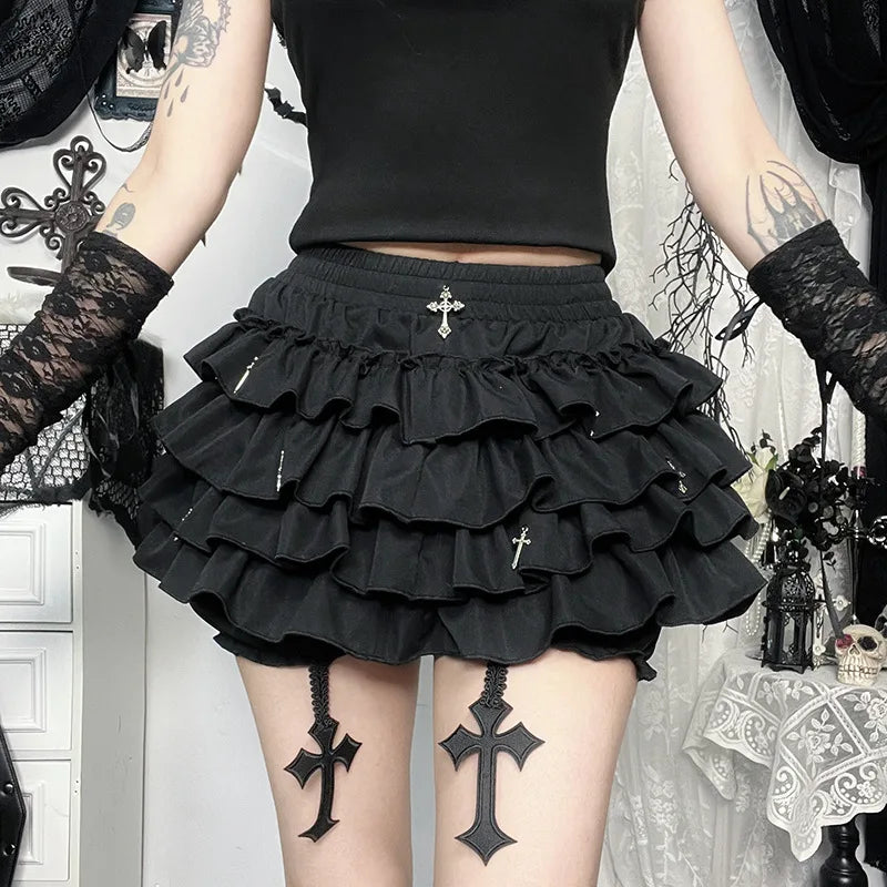 AltGoth Mall Goth Cake Shorts Women Hotsweet Y2k E-girl Harajuku Cross Pendant Culottes Aesthetic Fairycore Cute Kawaii Shorts