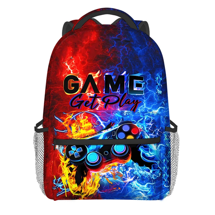 Burning Flame Game Controller Backpacks for Boy and Girls Best Gifts 2D Flat Cartoon School Backpack for Children