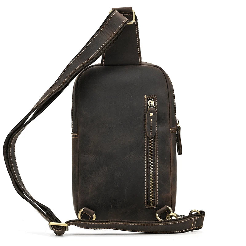Mans 100% Genuine Leather Sling Bag Men Messenger Bags for Men Black Chest Bags for Phone Casual Sport Shoulder Bag