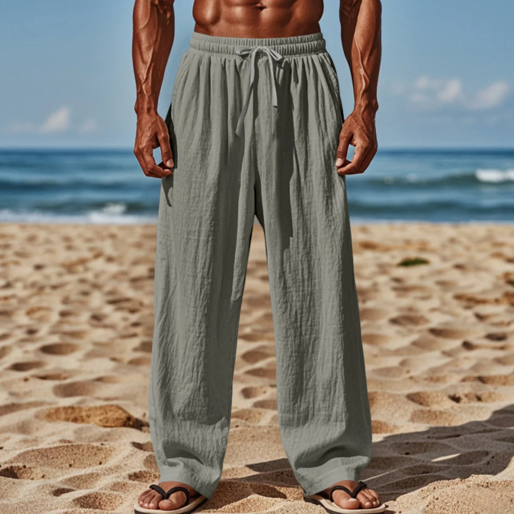 Men's New Cotton Hemp Casual Pants, Spring And Summer Solid Color Comfortable Loose Straight Pants Breathable outdoor Beach Pant