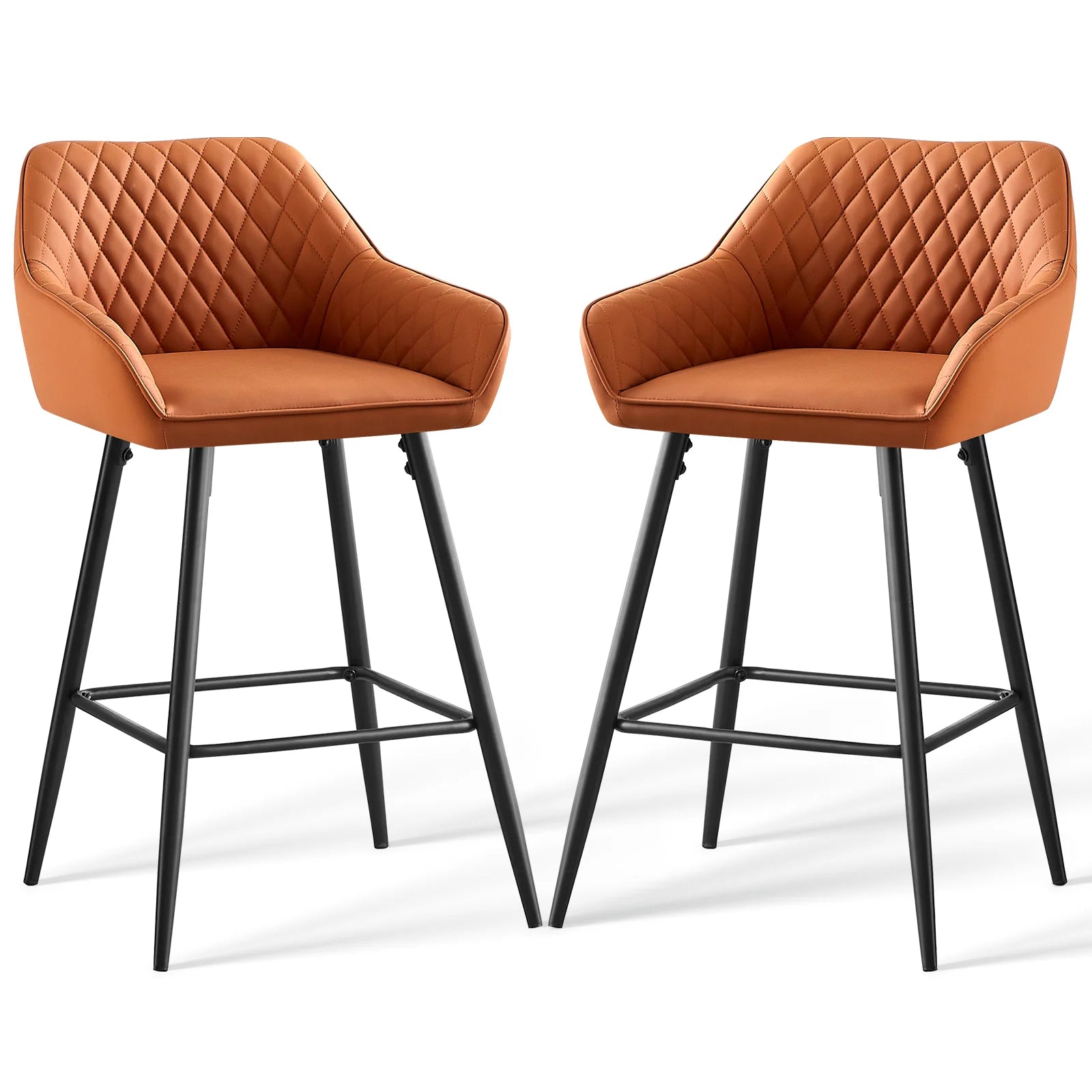 AINPECCA Bar stools Set of 2 Velvet/FauxSuede/Faux Leather Upholstered Seat with Backrest & Armrest Metal Legs Counter Breakfast
