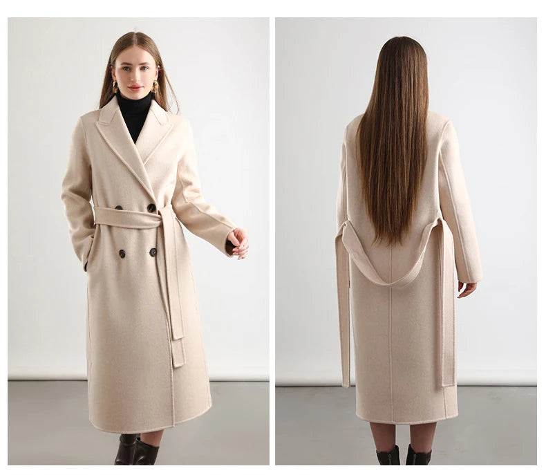 2025 Women's 100% Cashmere Thick Double sided Long Jacket Classic Multi functional Fashion Suitable for Business