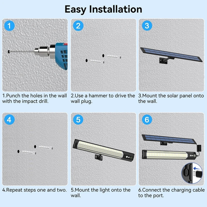 Motion Sensor LED Solar Lights with Remote - 4 Modes Waterproof LED Wall Lamp for Outdoor Garden Camping, USB/Solar Charging,