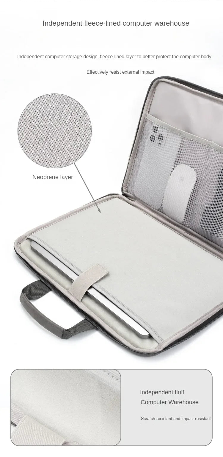Fully Opening and Closing PU Sheepskin Leather Laptop Bag Suitable for 13-16 Inches Delicate Feel Splashproof and Shockresistant