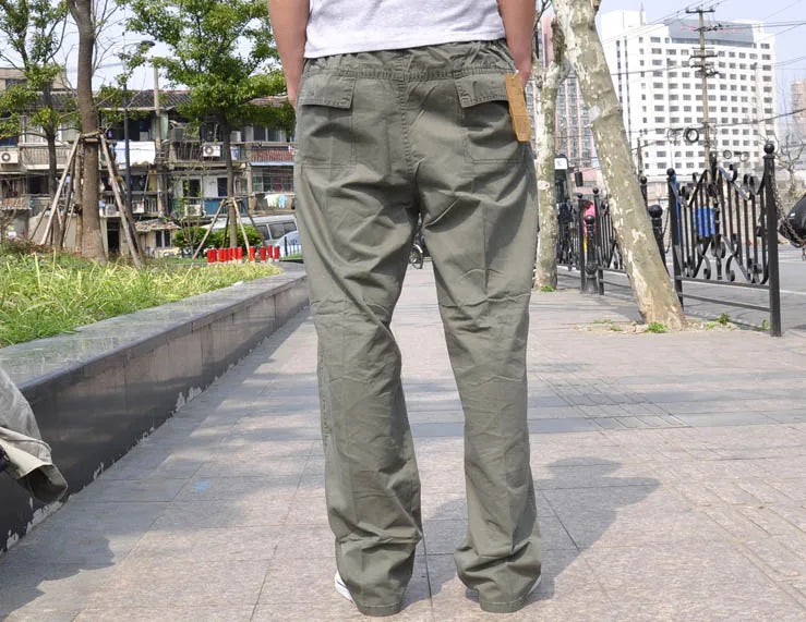 spring Men cargo cotton pants pocket large size big 8XL 10XL 9XL 140KG loose out door casual safari style pants black 46 48 50