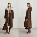Amii Minimalist 2025 Winter Women's Jacket Hooded Splicing Zipper PU Leather Loose Long Coat Two Wear Wool Coats 12444138