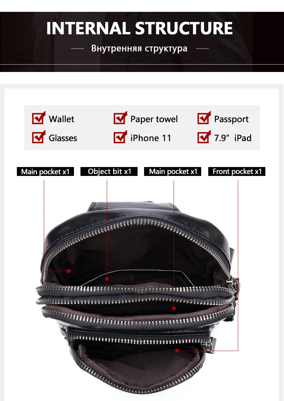Mans 100% Genuine Leather Sling Bag Men Messenger Bags for Men Black Chest Bags for Phone Casual Sport Shoulder Bag