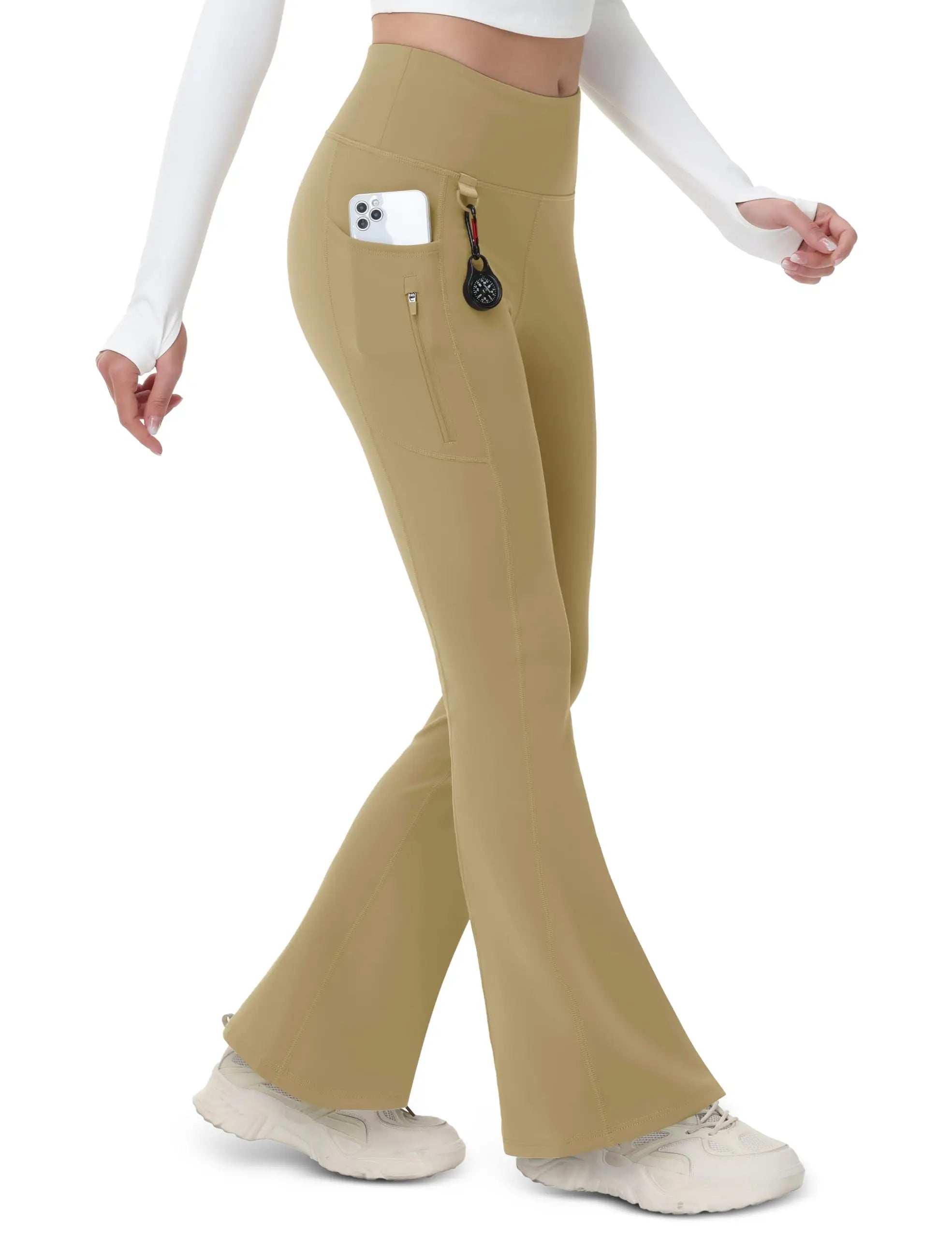 TACVASEN Fleece Lined Flare Pants Women's Waterproof Insulated Winter Pants High Waisted Bootcut Hiking Yoga Leggings Pockets