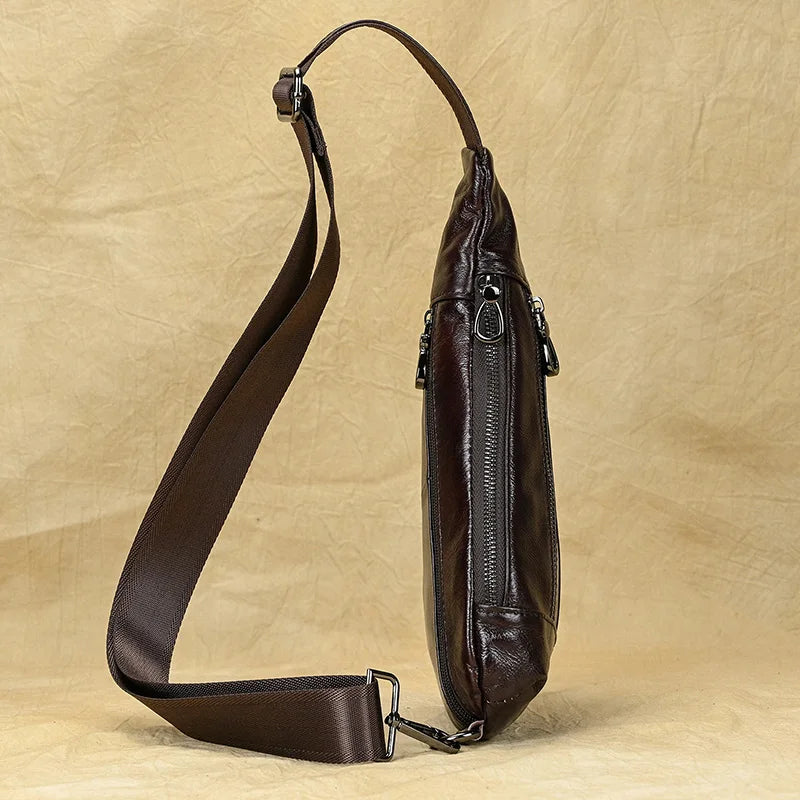 Mans 100% Genuine Leather Sling Bag Men Messenger Bags for Men Black Chest Bags for Phone Casual Sport Shoulder Bag