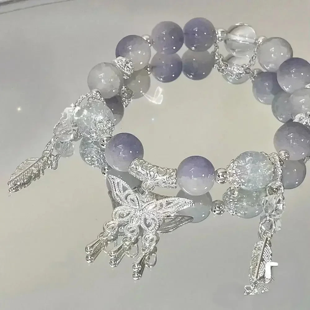 Butterfly Star Moon Flower Pendant Glazed Bracelet Jewelry Gift Beauty Accessory Bead Chain with Colorful Beads Lucky Bracelet