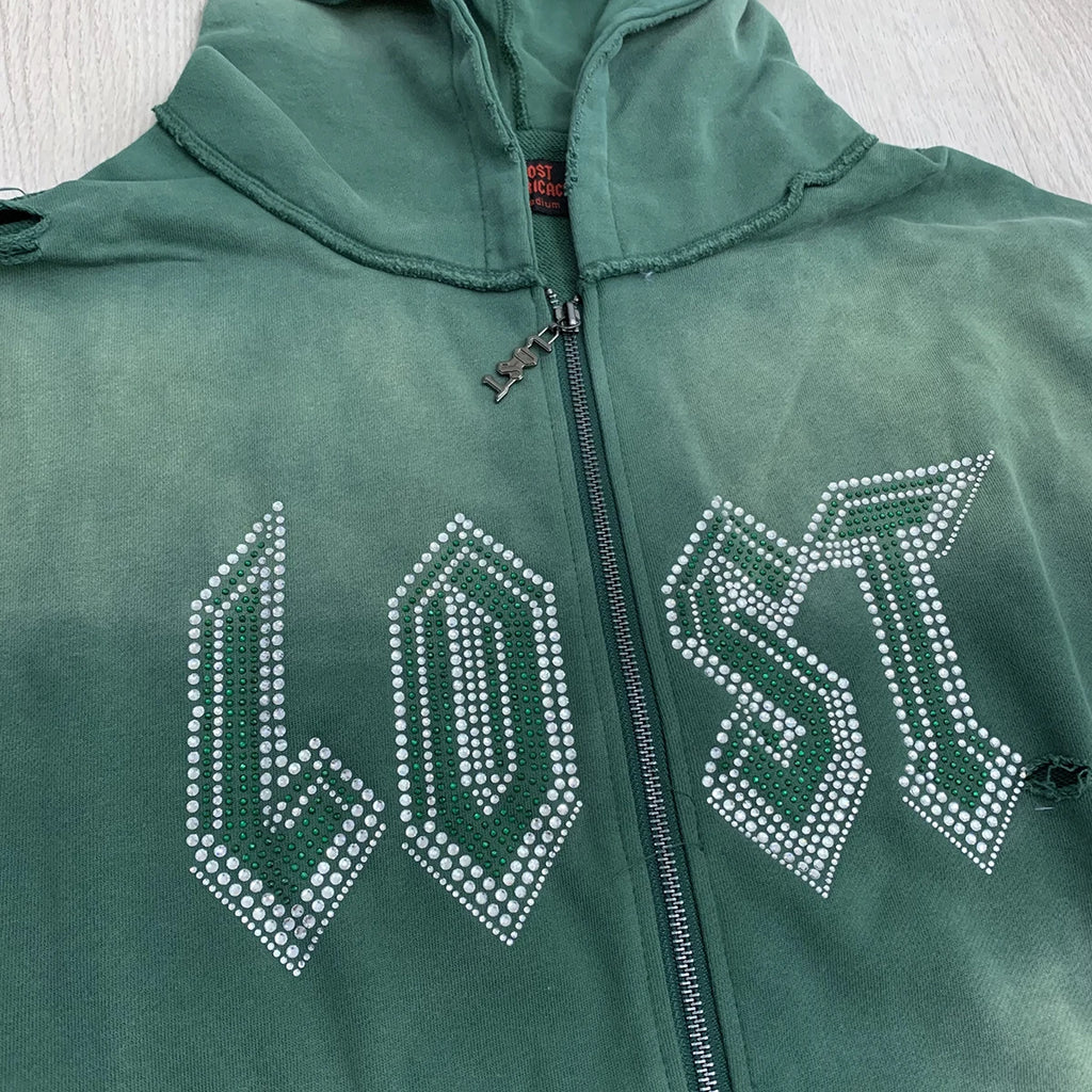 High Street Lose Rhineston Brilliant Shinning Zipper Hooded Hoodies for Men Cardigan Terry Loose Casual Sweatshirt Jacket