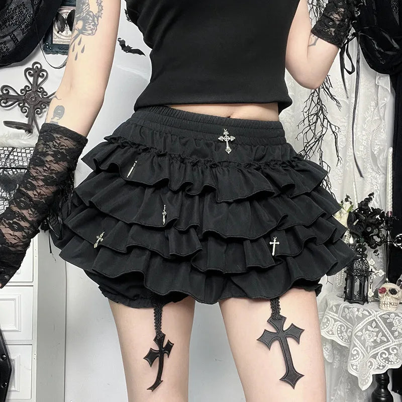 AltGoth Mall Goth Cake Shorts Women Hotsweet Y2k E-girl Harajuku Cross Pendant Culottes Aesthetic Fairycore Cute Kawaii Shorts