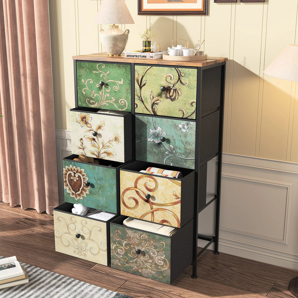 Rosahqnda Vintage Cabinet with fabric Drawers TV Stand Chest of Drawers for Living Room Dining Room Bedroom Iron Frame