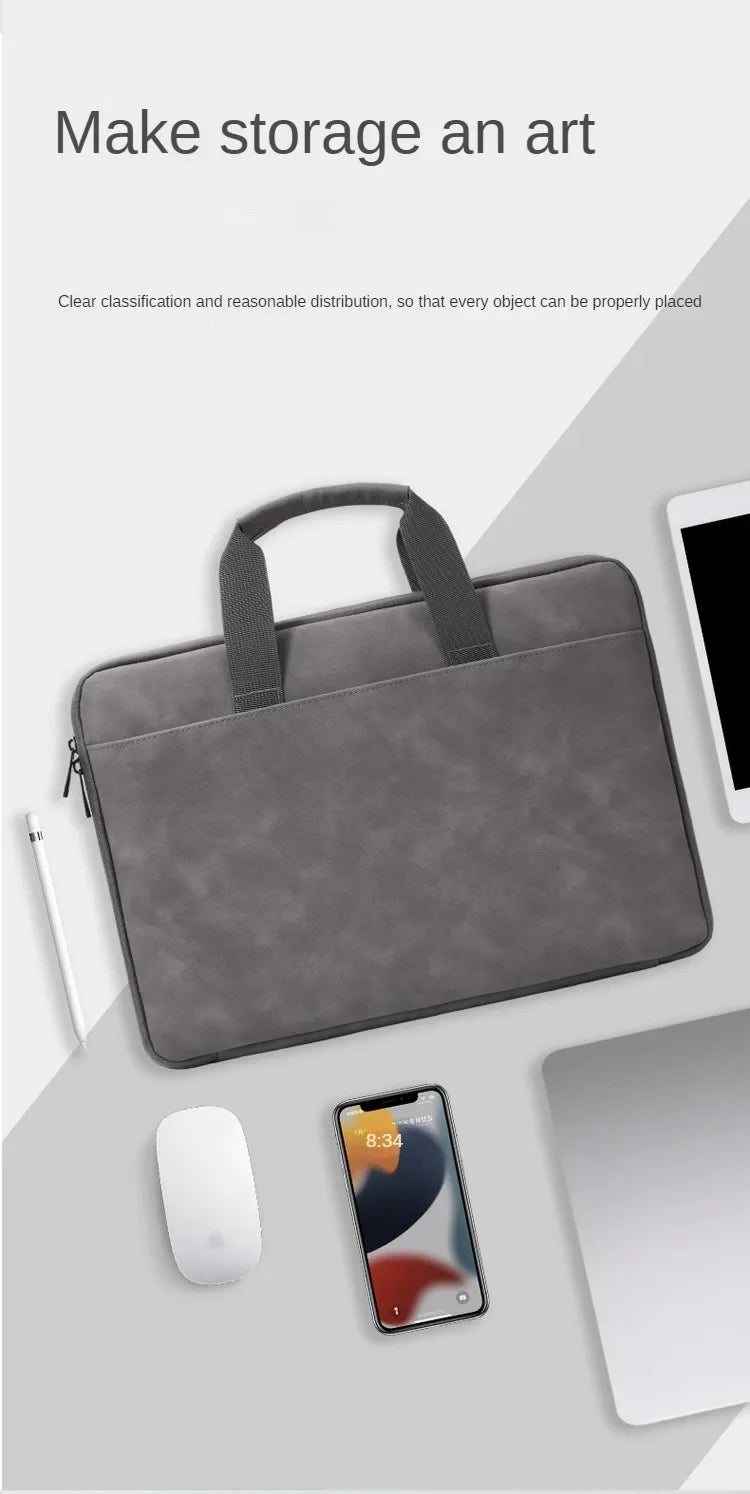 Fully Opening and Closing PU Sheepskin Leather Laptop Bag Suitable for 13-16 Inches Delicate Feel Splashproof and Shockresistant