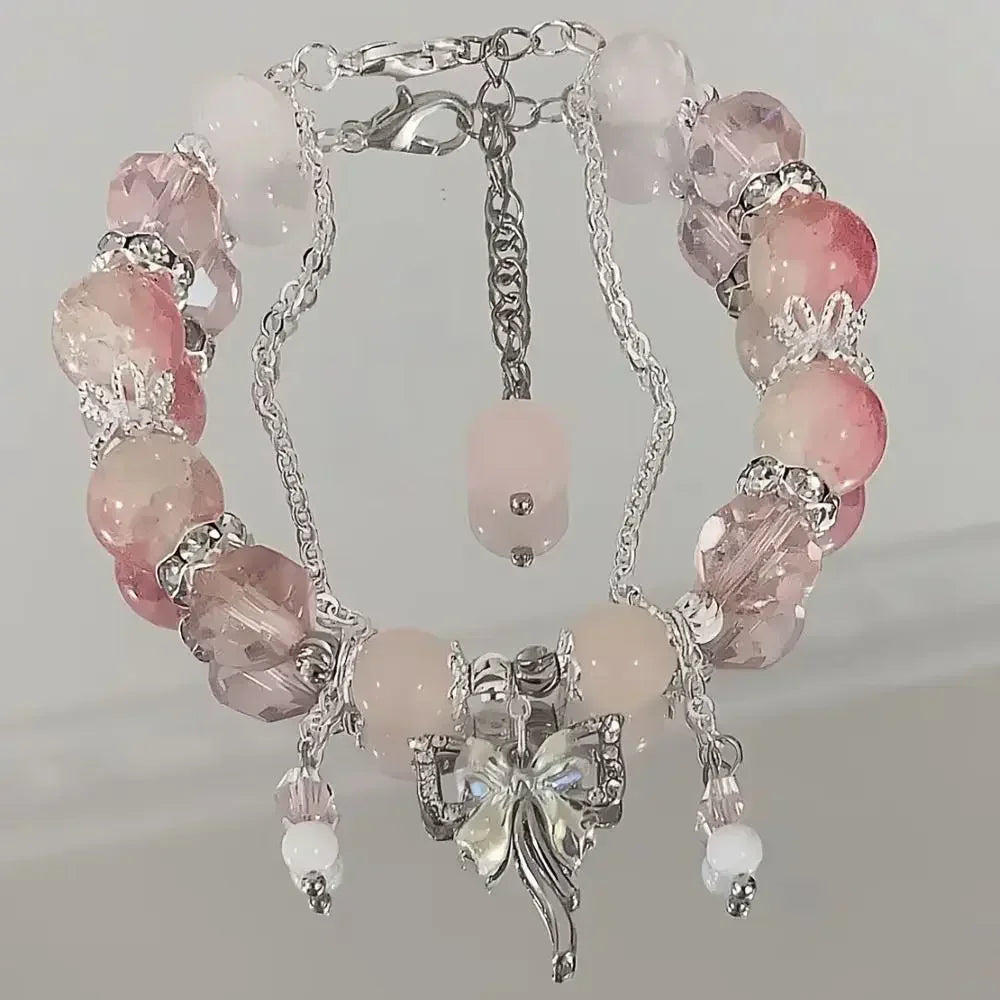 Butterfly Star Moon Flower Pendant Glazed Bracelet Jewelry Gift Beauty Accessory Bead Chain with Colorful Beads Lucky Bracelet