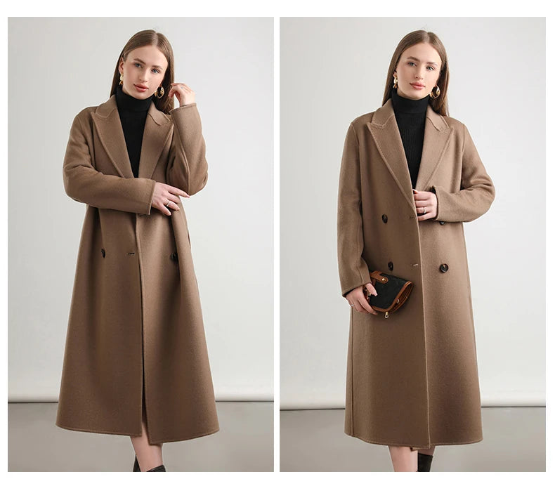 2025 Women's 100% Cashmere Thick Double sided Long Jacket Classic Multi functional Fashion Suitable for Business