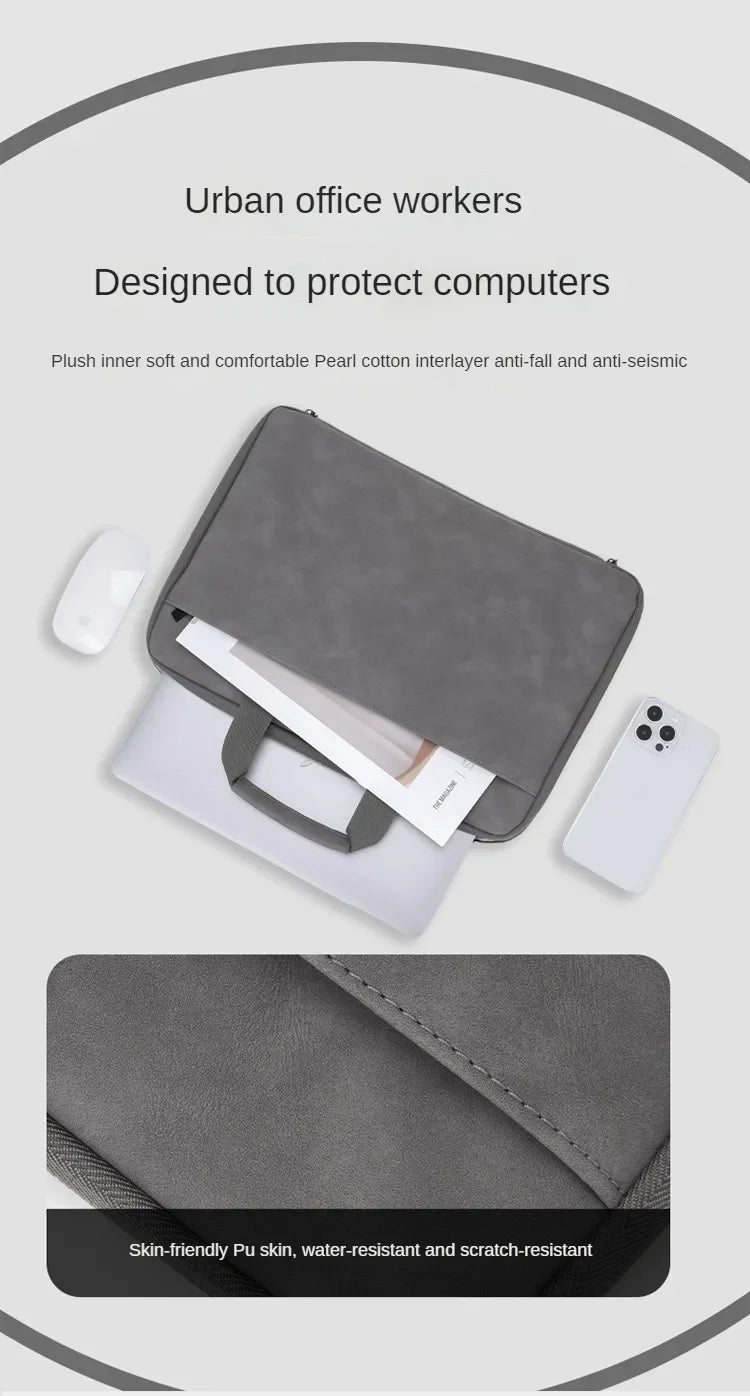 Fully Opening and Closing PU Sheepskin Leather Laptop Bag Suitable for 13-16 Inches Delicate Feel Splashproof and Shockresistant