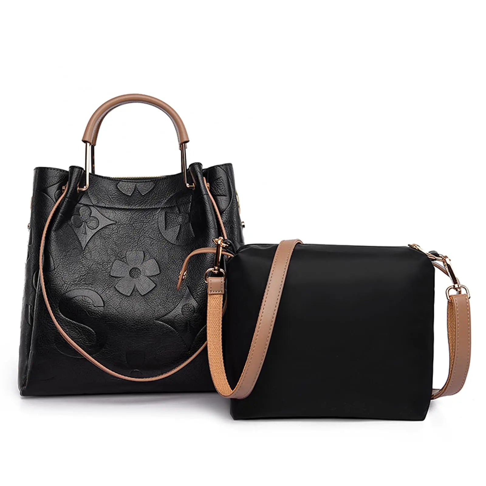 Floral Handbags Purses Women Tote Bag - Embossed Leather Top Handle Handbag Set Large Shoulder Bag Ladies Bucket Hobo Bag