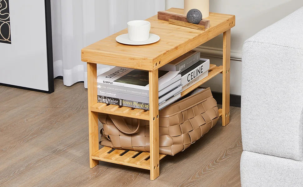 JHK 3-Tier Bamboo Entryway Benches Living Room Shoe Rack Bench Holds Up to 286 lb Storage Organizer for Bedroom Balcony