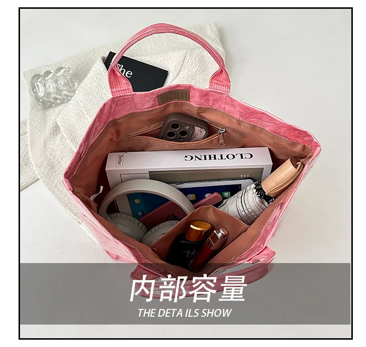 Retro tote bag waterproof DuPont paper shoulder bag fashionable commuting large capacity kraft paper handbag