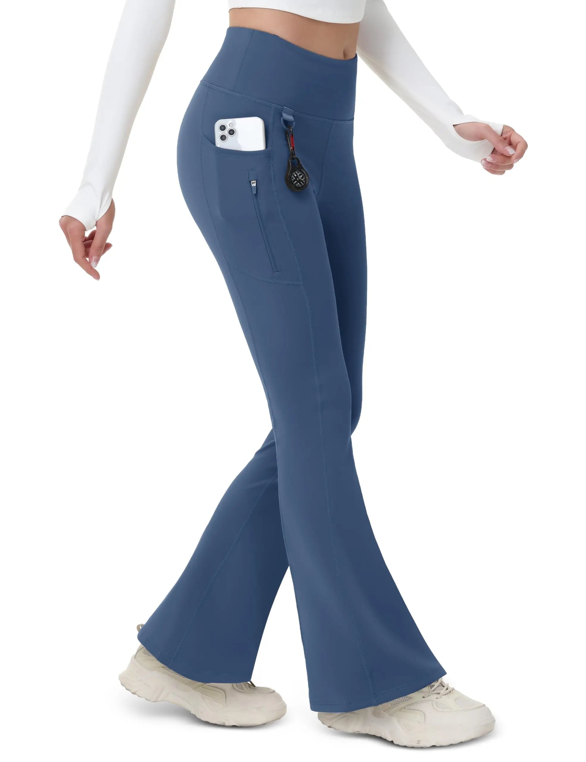 TACVASEN Fleece Lined Flare Pants Women's Waterproof Insulated Winter Pants High Waisted Bootcut Hiking Yoga Leggings Pockets