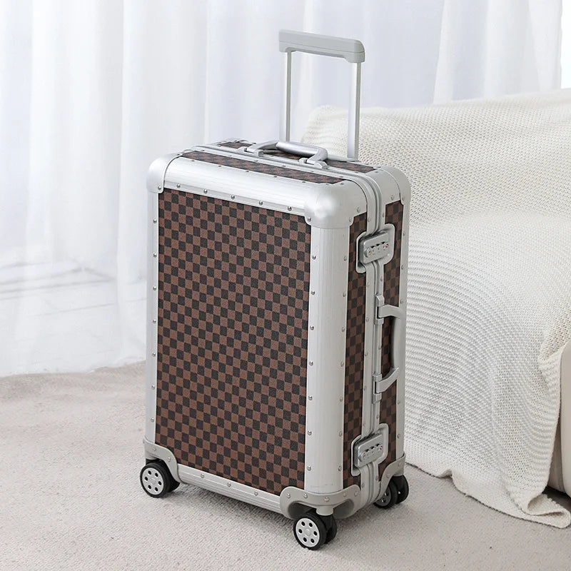Premium Aluminum Alloy Frame Leather Luggage Unisex 26-Inch Carry-On Suitcase New Travel Case with Sturdy Construction Luggage