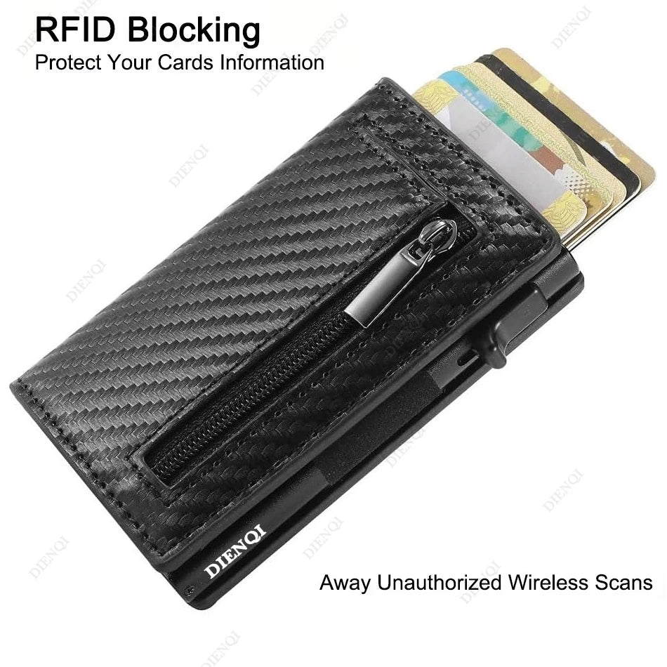 RFID Blocker Minimalistic Men Wallet Business Credit Card Holder Carbon Fiber Leather Wallets Small Male Purse Cardholder Case