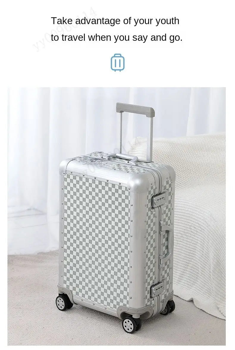 Premium Aluminum Alloy Frame Leather Luggage Unisex 26-Inch Carry-On Suitcase New Travel Case with Sturdy Construction Luggage
