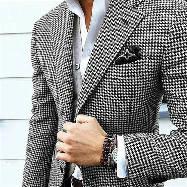 Slim Fit Men's Blazer Houndstooth Casual Italian Style Man Suit Jacket Notched Lapel 1 Pc Check Wedding Coat for Prom Party 2024
