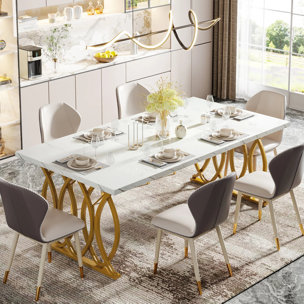 Tribesigns Modern Dining Table for 4-6 People, 160cm Large Rectangular Kitchen Table with Faux Marble Tabletop, Dinner Table