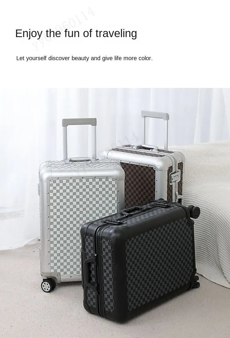 Premium Aluminum Alloy Frame Leather Luggage Unisex 26-Inch Carry-On Suitcase New Travel Case with Sturdy Construction Luggage