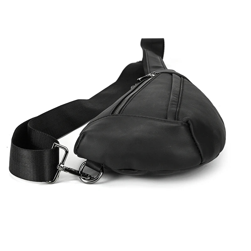 Mans 100% Genuine Leather Sling Bag Men Messenger Bags for Men Black Chest Bags for Phone Casual Sport Shoulder Bag