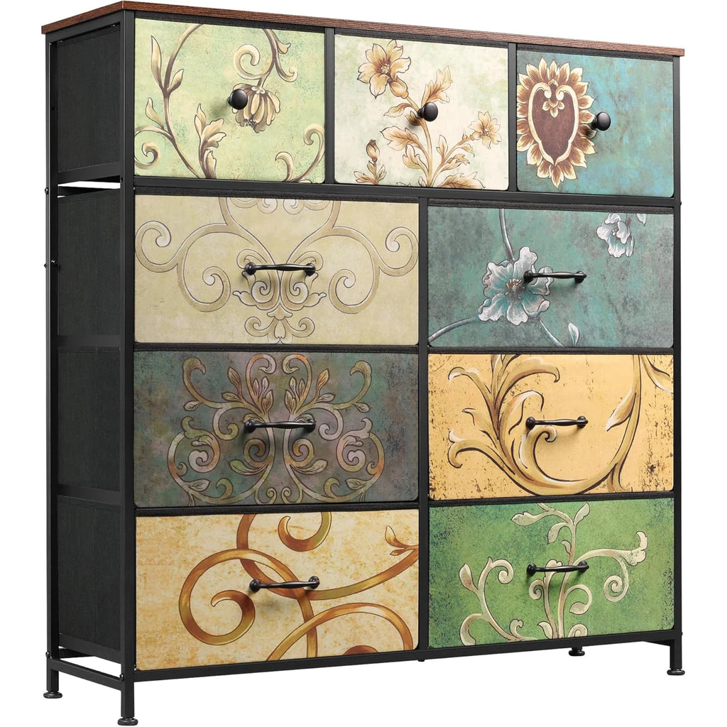 Rosahqnda Vintage Cabinet with fabric Drawers TV Stand Chest of Drawers for Living Room Dining Room Bedroom Iron Frame