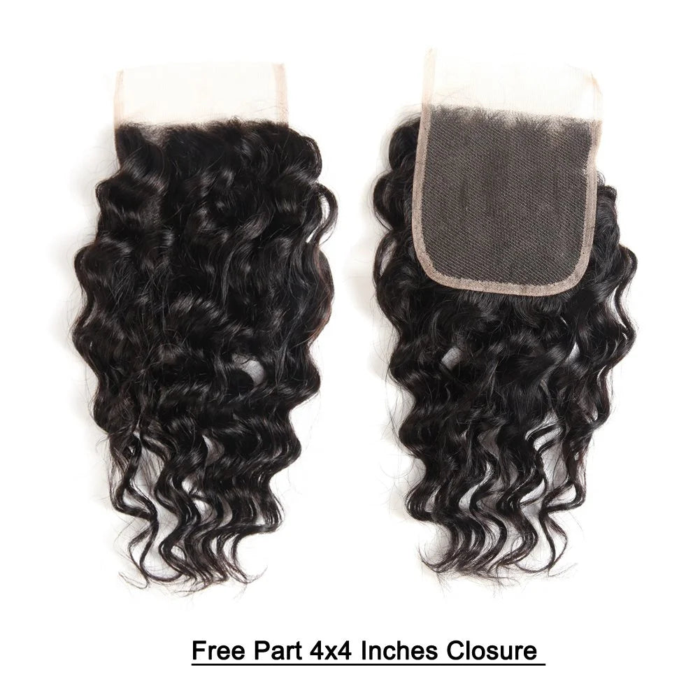 Malaysian Water Wave Bundles with Closure 12A Bundles Human Hair Ocean Wave Wet and Wavy Human Hair Bundles with Lace Closure