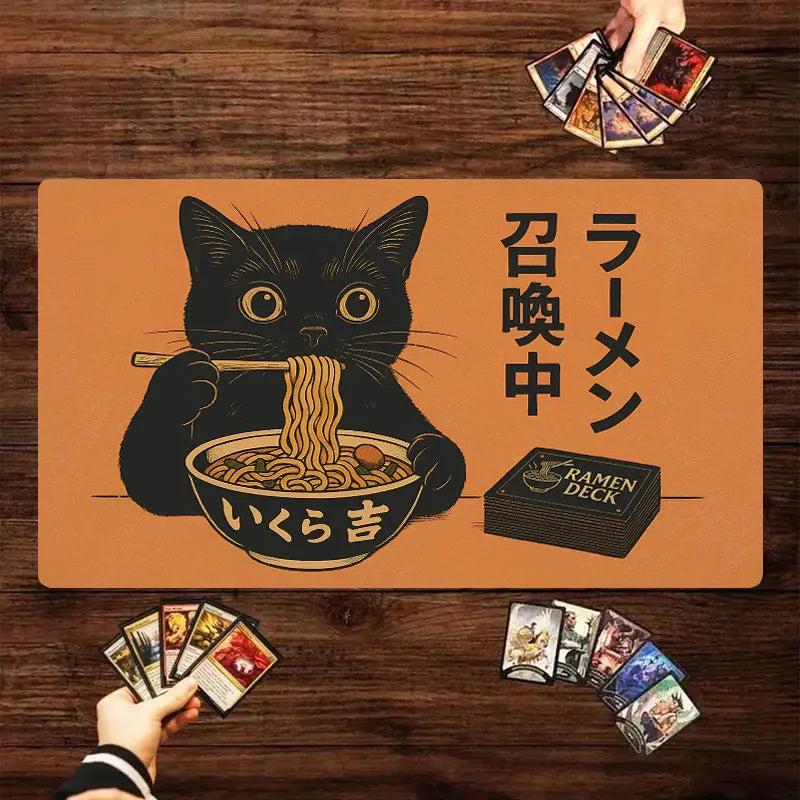 60x35cm Cat Eating lamen Noodles Design Card Game Pad with Regional Magic Party Gamer Accessories