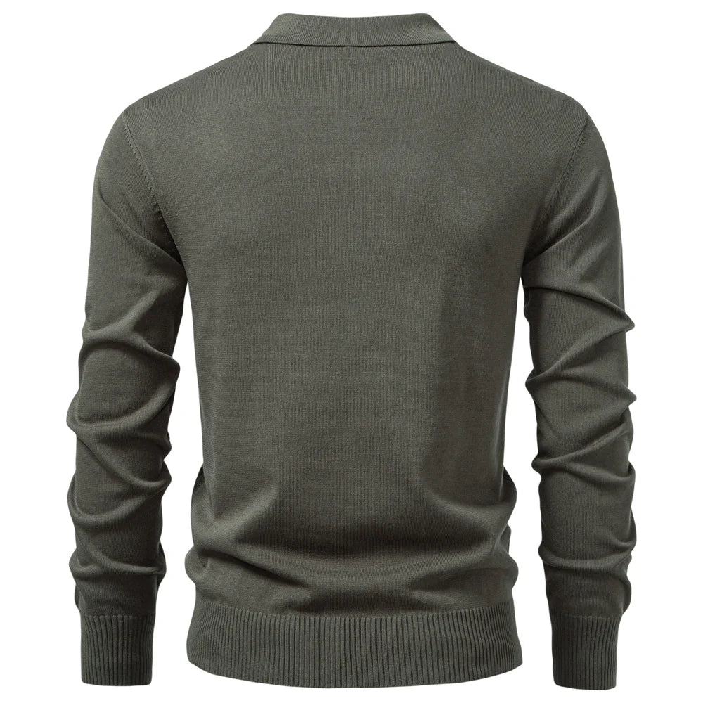 AIOPESON Zip Placket Polo Shirt Men Premium Solid Color Slim Fit Long Sleeve Textured Fabric Business Casual Autumn Winter