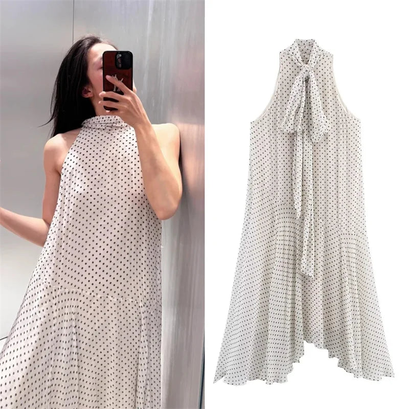 Women's Dresses New Spring 2025 Polka dot dress Sexy shoulders Irregular personality expanded maxi skirt Flowing  5289042
