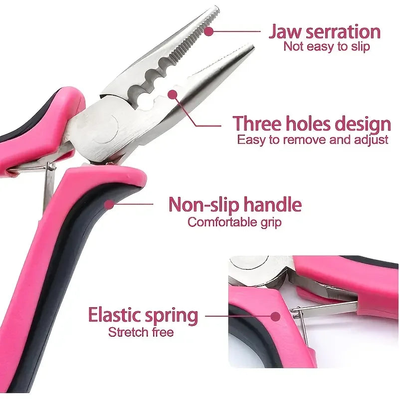 2pcs Hair Extension Pliers - Mini Pliers for Micro Nano Ring Opener & Removal, Ergonomic Red & Pink Design