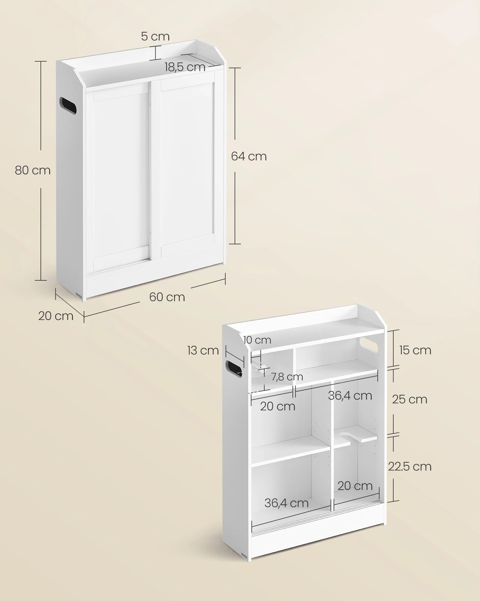 VASAGLE Bathroom chest of drawers Bathroom wardrobe Bathroom wardrobe Space Saving Sliding Doors Adjustable Flooring