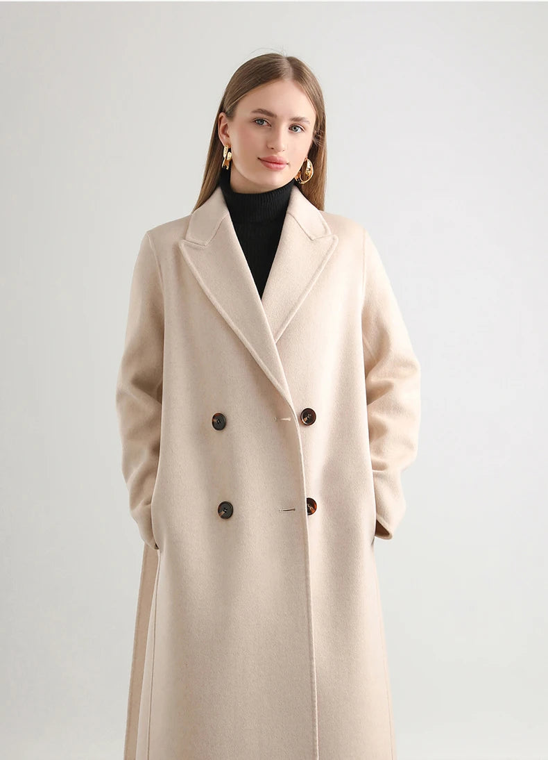 2025 Women's 100% Cashmere Thick Double sided Long Jacket Classic Multi functional Fashion Suitable for Business