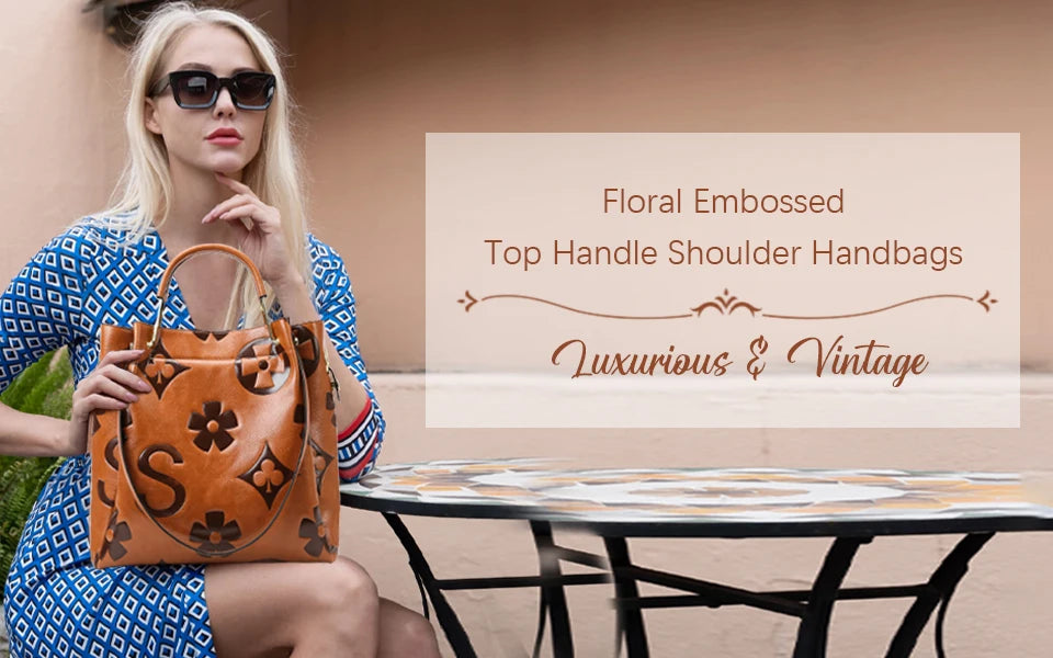 Floral Handbags Purses Women Tote Bag - Embossed Leather Top Handle Handbag Set Large Shoulder Bag Ladies Bucket Hobo Bag