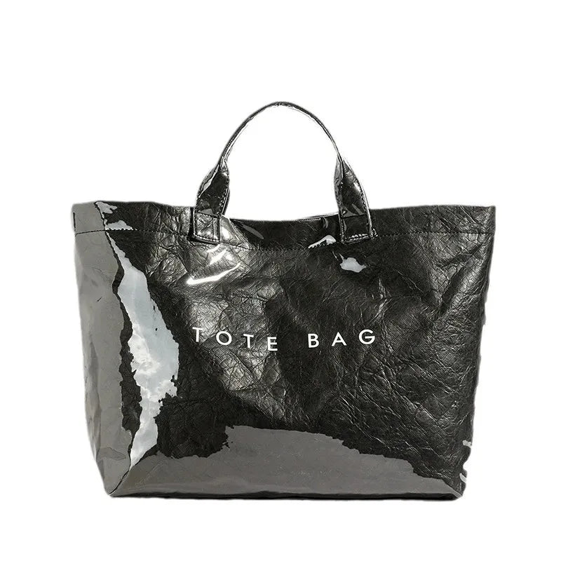 Retro tote bag waterproof DuPont paper shoulder bag fashionable commuting large capacity kraft paper handbag