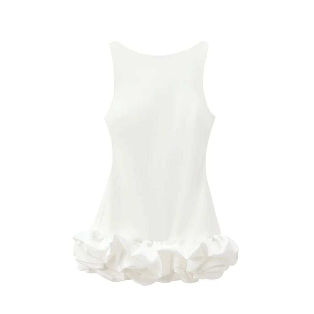 Women's Patchwork Voluminous Mini Dress, O-Neck, Backless With Zipper, Female Dresses, Sexy Fashion