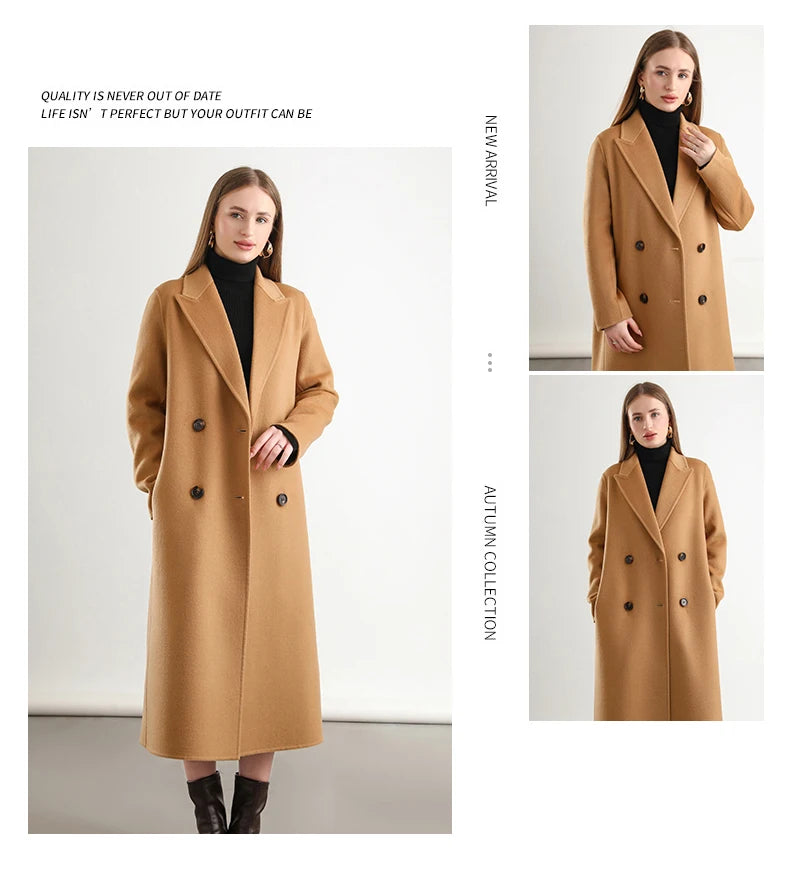 2025 Women's 100% Cashmere Thick Double sided Long Jacket Classic Multi functional Fashion Suitable for Business