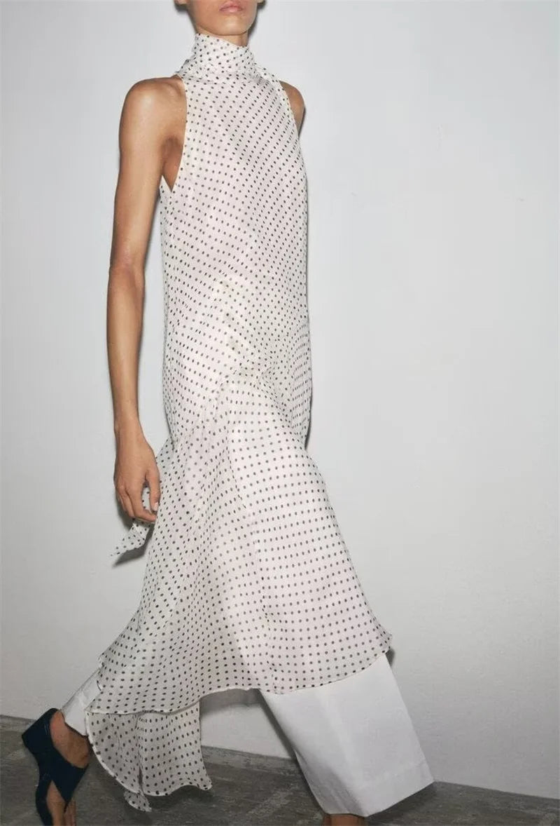 Women's Dresses New Spring 2025 Polka dot dress Sexy shoulders Irregular personality expanded maxi skirt Flowing  5289042