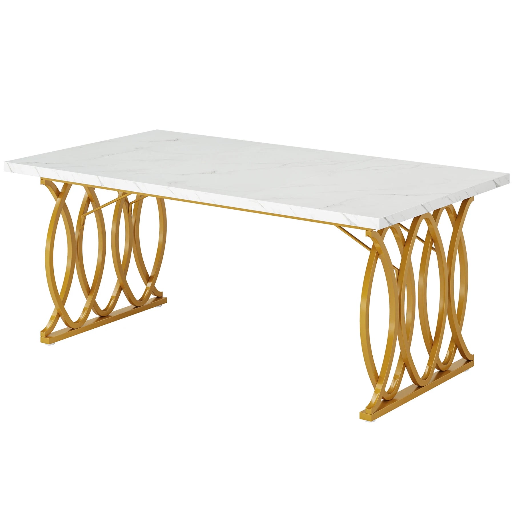 Tribesigns Modern Dining Table for 4-6 People, 160cm Large Rectangular Kitchen Table with Faux Marble Tabletop, Dinner Table