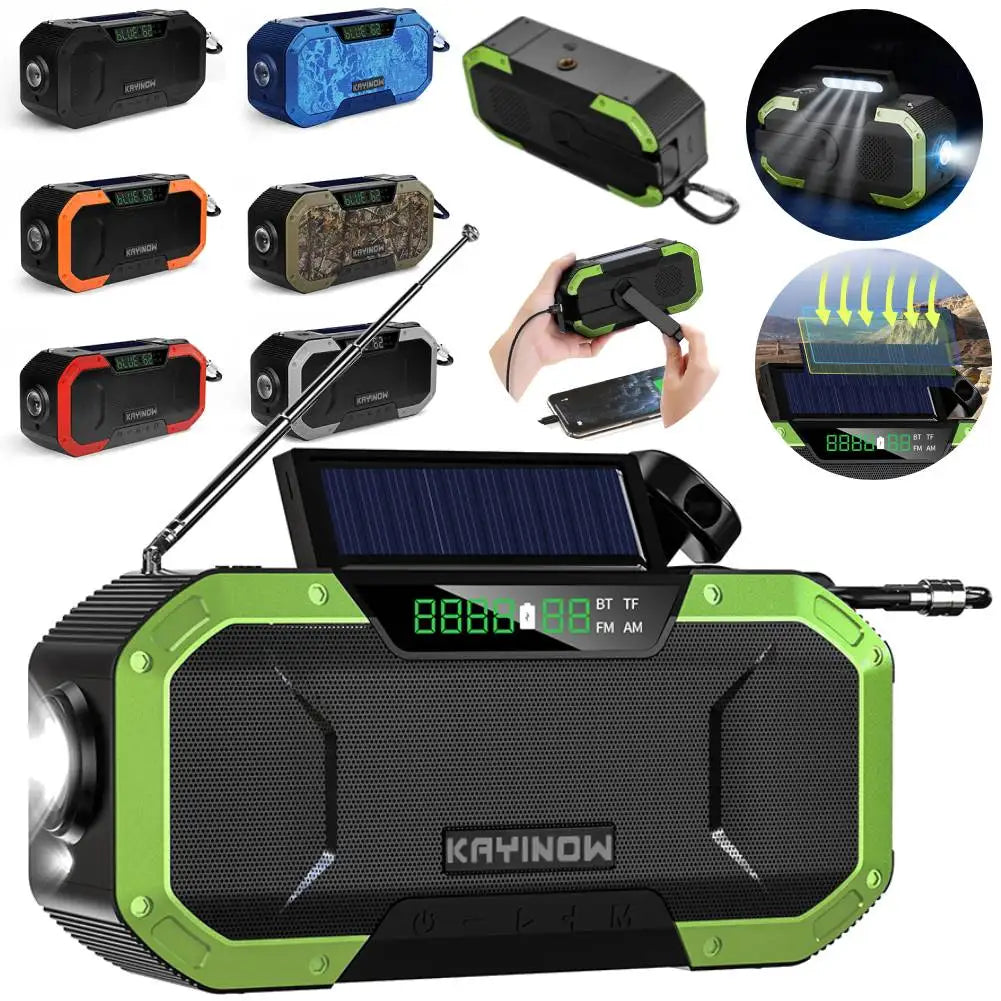 5000mAh Emergency Radio Solar Powered Hand Crank Radio Multifunctional Bluetooth AM/FM Weather Radio Speaker with LED Flashlight