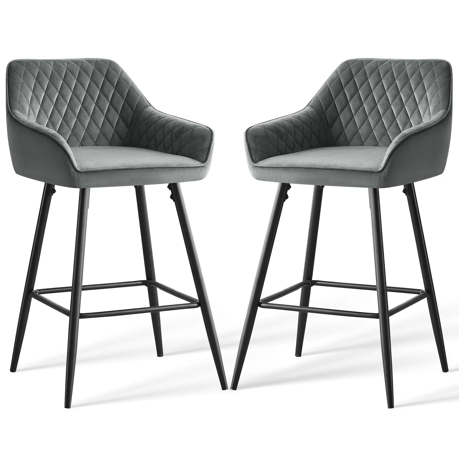 AINPECCA Bar stools Set of 2 Velvet/FauxSuede/Faux Leather Upholstered Seat with Backrest & Armrest Metal Legs Counter Breakfast