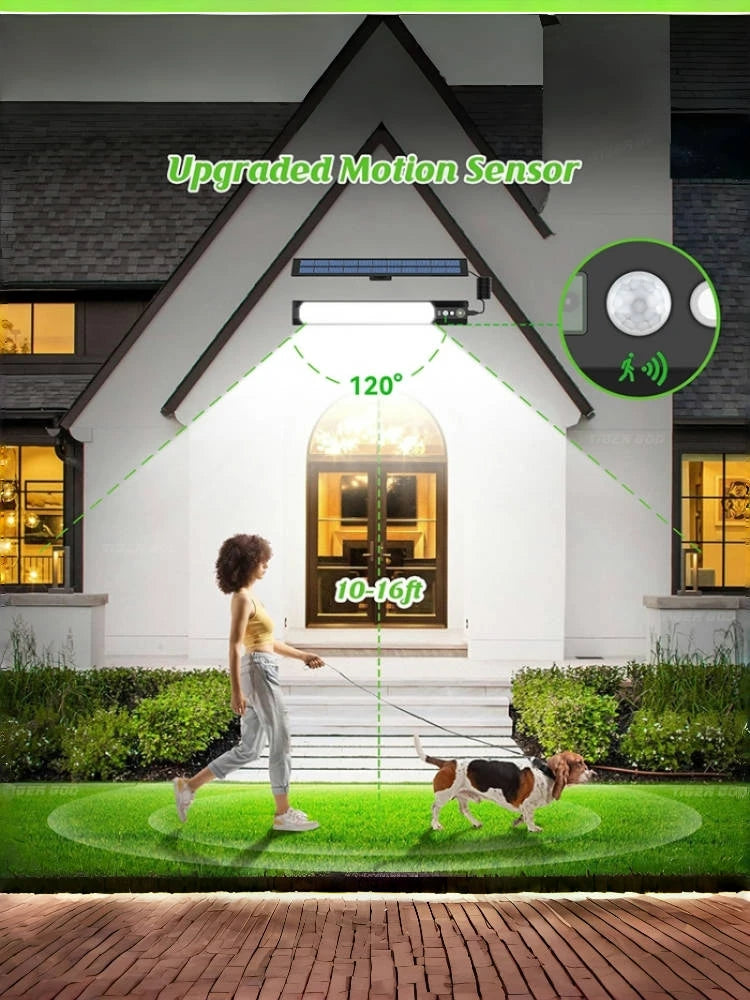 Motion Sensor LED Solar Lights with Remote - 4 Modes Waterproof LED Wall Lamp for Outdoor Garden Camping, USB/Solar Charging,