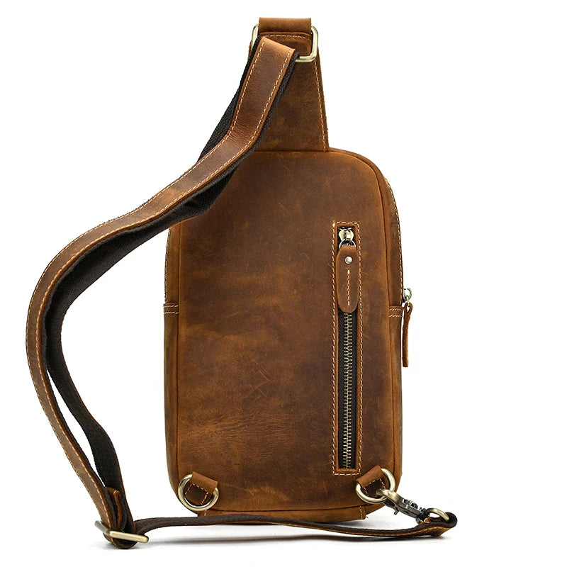 Mans 100% Genuine Leather Sling Bag Men Messenger Bags for Men Black Chest Bags for Phone Casual Sport Shoulder Bag
